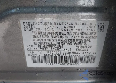 2021 Nissan Sentra Sv Xtronic Cvt from USA, damaged, VIN 3N1AB8CV8MY234809